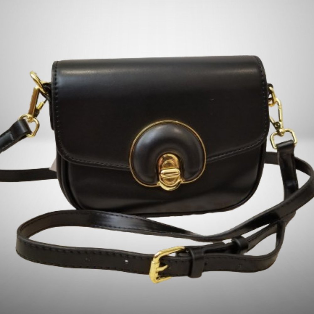NWT! LOPPOP Black Faux Leather Purse Shoulder Bag w/Two Detachable Straps - Picture 1 of 11